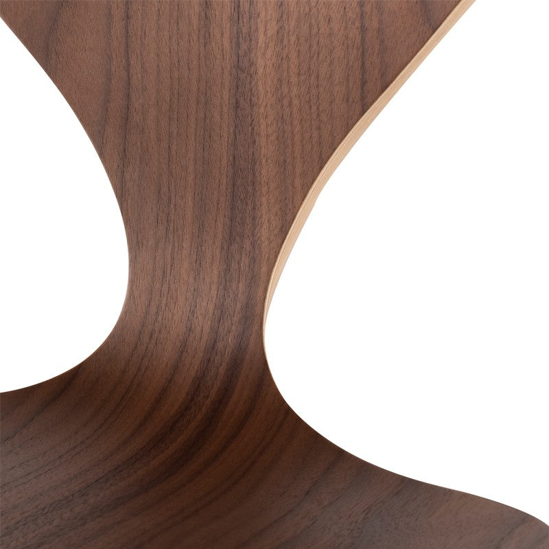 walnut brown kitchen stool dining chair tall Chair The Satine bar stool is an inspired collaboration of design and craftsmanship. An eye catching design of formed and sculpted plywood with an American walnut veneer.Edge Decor Satine Dining Chair