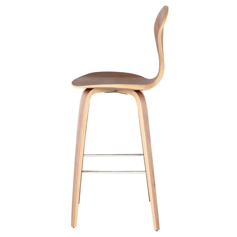 walnut brown kitchen stool dining chair tall ChairThe Satine bar stool is an inspired collaboration of design and craftsmanship. An eye catching design of formed and sculpted plywood with an American walnut veneer.Edge Decor Satine Dining Chair