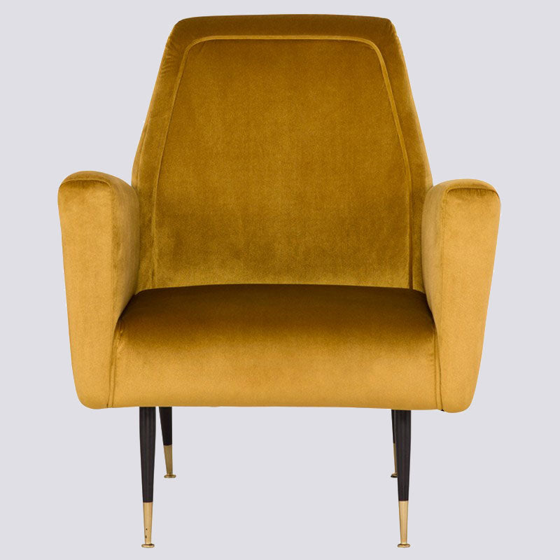 ChairThe Victor occasional chair features a handsome velour frame supported by elongated mixed metal legs in blackened steel with brass caps. The dramatic deep-seated forEdge Decor Victor Occasional Chair