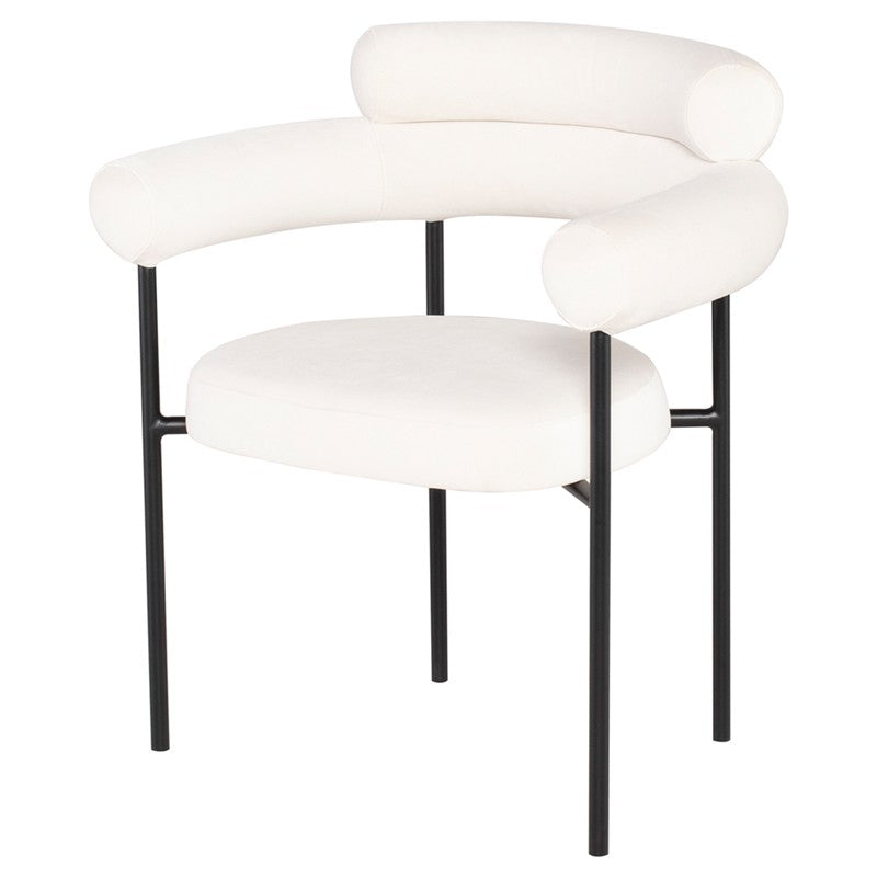 Velour fabric white chair black legs