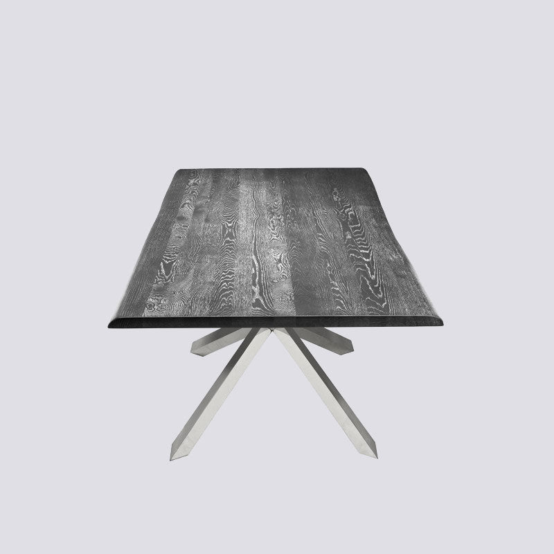 Table
The Couture dining table is an inspired example of bold contemporary design pairing polished stainless steel with a rustic live edge oxidized grey oak top. The CoutEdge Decor Couture Dining Table