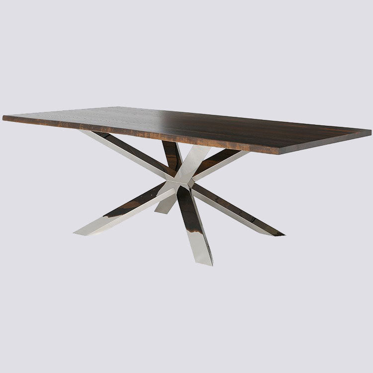 Table
The Couture dining table is an inspired example of bold contemporary design pairing polished stainless steel with a rustic live edge seared oak top. The Couture's aEdge Decor Couture Dining Table