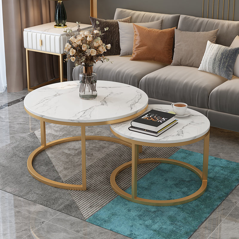 Marble white coffee side table round (gold legs)